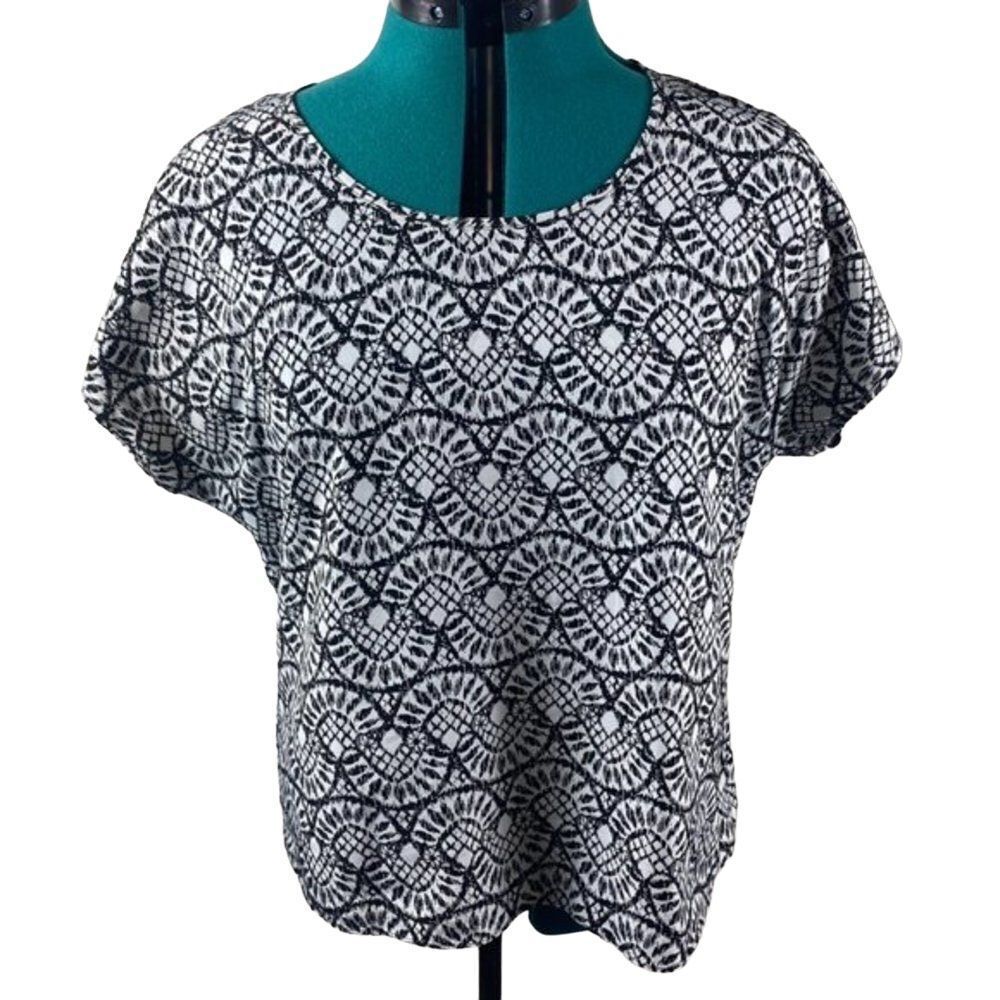 Style & Co Black Geometric Blouse- Size S
